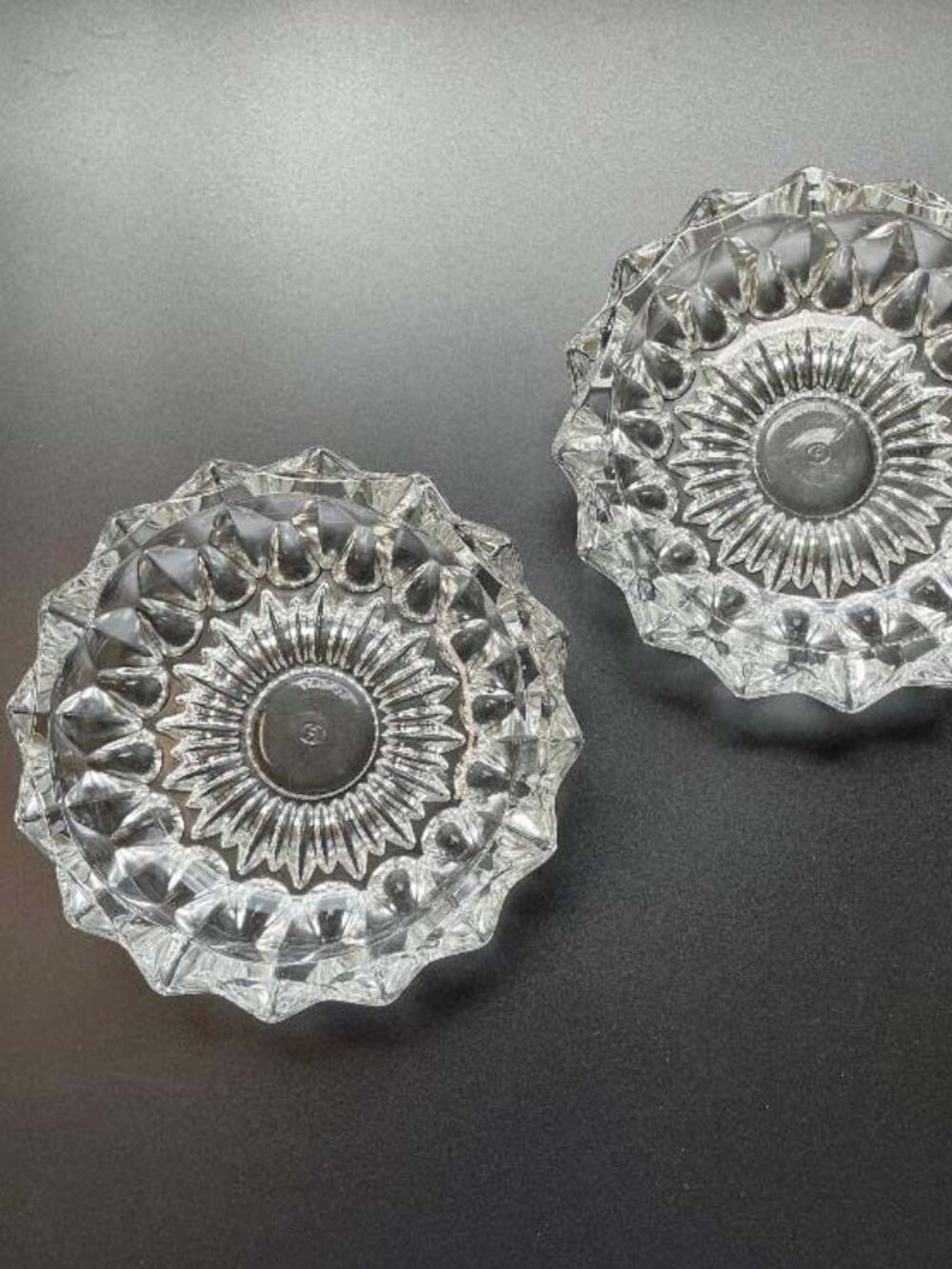 Vintage Clear Glass MCM Ashtrays Set of 2